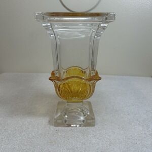 Shannon Crystal Art Deco Vase- Ornate Urn 8 Inch Tall Square Base Heavy Clear